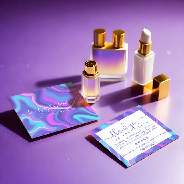 Iridescent Holografik Tack för din beställning Kort (Pink Abstract Iridescent Holographic Beauty Artist Appointment Card)