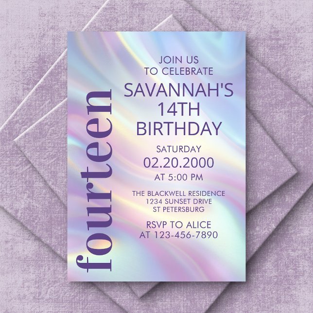 Iridescent Holografisk Lila Birthday Inbjudningar (Skapare uppladdad)