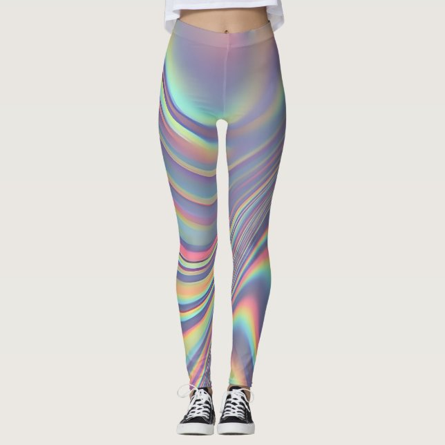 Iridescent Holografisk Swirl Struktur Leggings (Framsida)