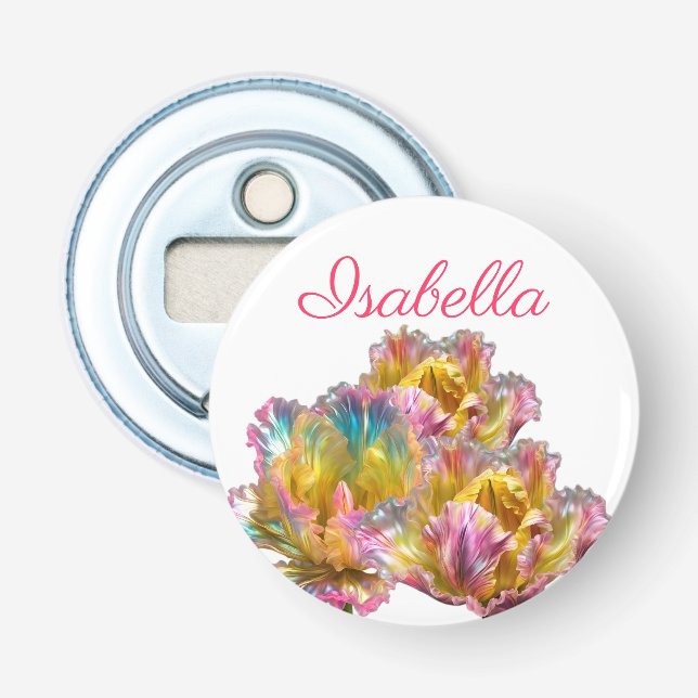 Iridescent holografisk tulip med ruffeldrag flasköppnare (Framsidan)