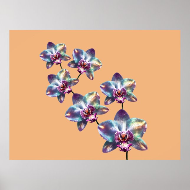 Iridescent Holografiska orchid Blooms Poster (Framsidan)