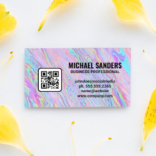 Iridescent Holografiskt pastel QR-kod Visitkort