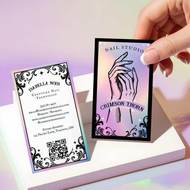 Iridescent holographic Beauty Nail Salon Luxury Visitkort (Iridescent holographic Beauty Nail Salon Luxury Business Card)