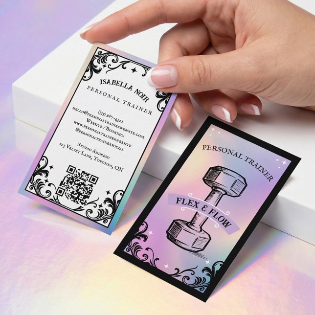 Iridescent Holographic Personal Trainer Fitness  Visitkort (Iridescent Holographic Personal Trainer Fitness Business Card)