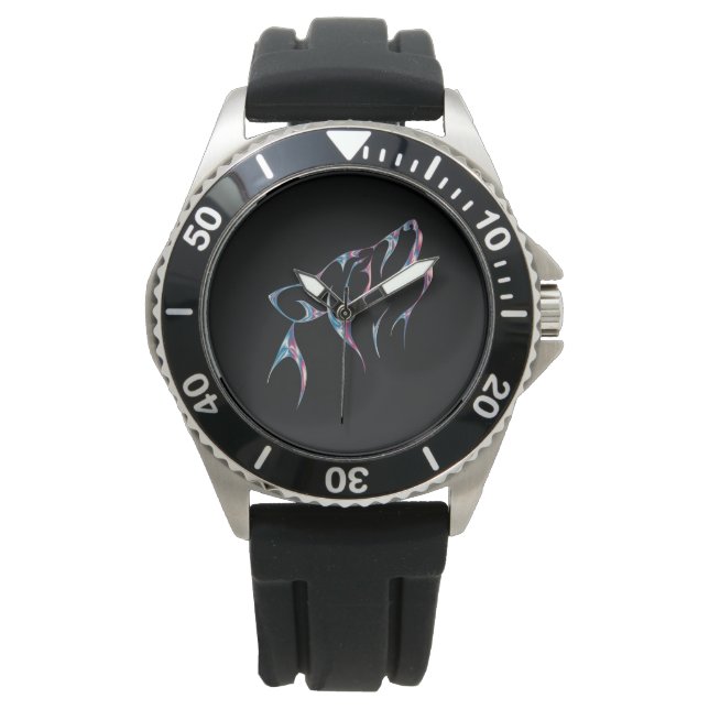 Iridescent Howling Varg Spirit Animal Armbandsur (Framsida)