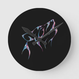Iridescent Howling Varg Spirit Animal Rund Klocka