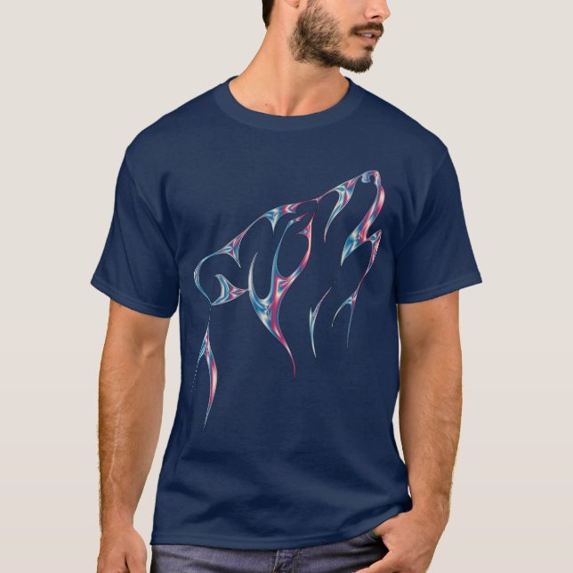 Iridescent Howling Varg Spirit Animal T-Shirt (Framsida)