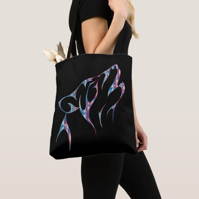 Iridescent Howling Varg Spirit Animal Tote Bag Tygkasse (Närbild)