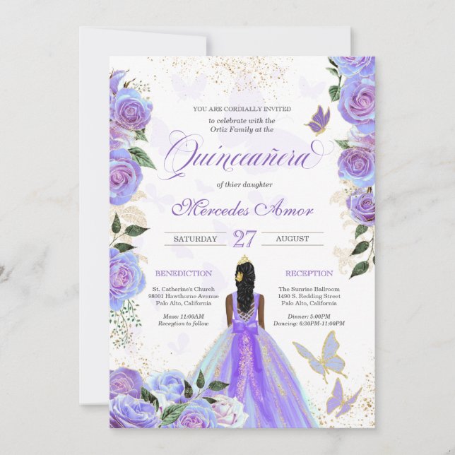 Iridescent Lila Butterflies Mariposa Quinceanera Inbjudningar (Framsida)
