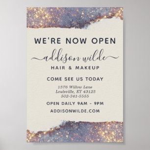 Iridescent Lila Guld Glam Glitter Business Open Poster