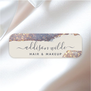 Iridescent Lila Guld Glam Glitter Namnbricka