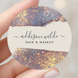Iridescent Lila Guld Glam Glitter Runt Klistermärke