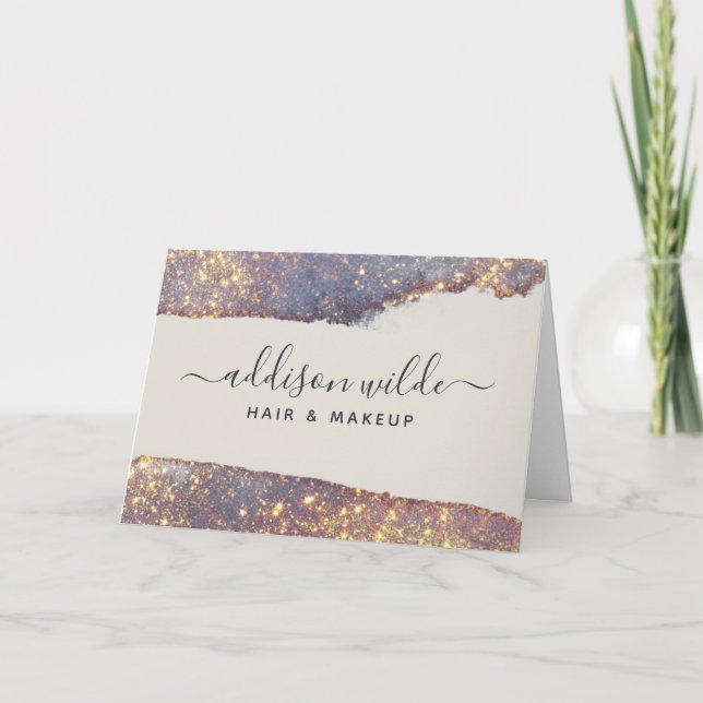 Iridescent Lila Guld Glam Glitter Tack Kort (Framsida)