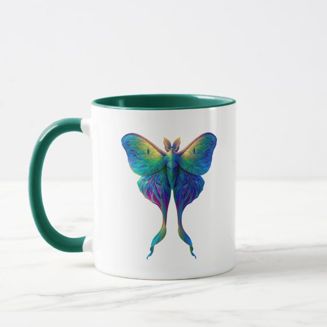 Iridescent Luna Moth Coffee Mug | Colorful Fantasy Mugg (Vänster)