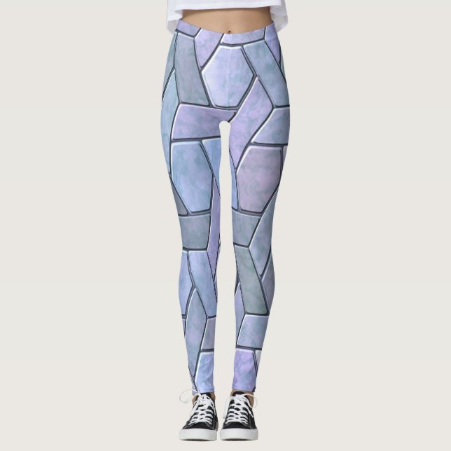 Iridescent Marble Abstrakt Blue Lila Grönt Grått Leggings (Framsida)