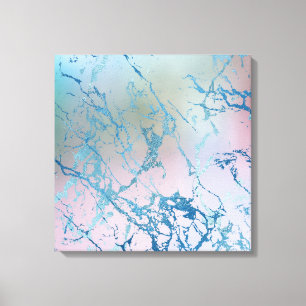 Iridescent Marble   Trendig Faux Holo Blue Rosa Canvastryck