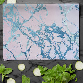 Iridescent Marble | Trendig Faux Holo Blue Rosa Kökshandduk