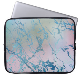 Iridescent Marble | Trendig Faux Holo Blue Rosa Laptop Fodral