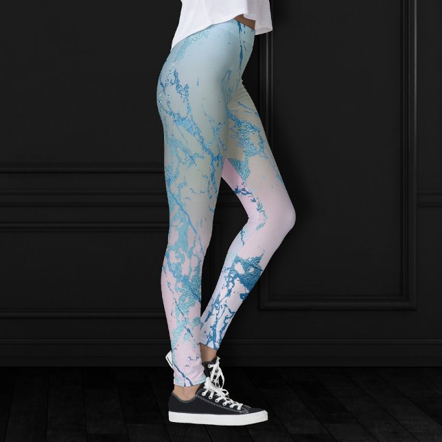 Iridescent Marble | Trendig Faux Holo Blue Rosa Leggings (Skapare uppladdad)
