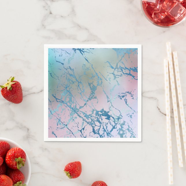 Iridescent Marble | Trendig Faux Holo Blue Rosa Pappersservett (Insitu)