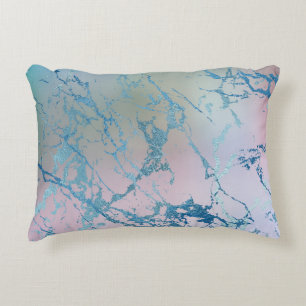 Iridescent Marble   Trendig Faux Holo Blue Rosa Prydnadskudde
