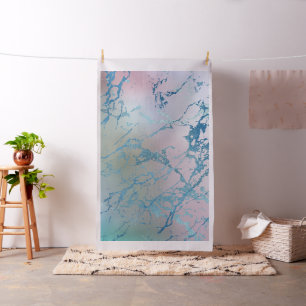 Iridescent Marble Trendig Faux Holo Blue Rosa Tyg