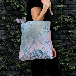 Iridescent Marble | Trendig Faux Holo Blue Rosa Tygkasse
