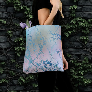 Iridescent Marble Trendig Faux Holo Blue Rosa Tygkasse
