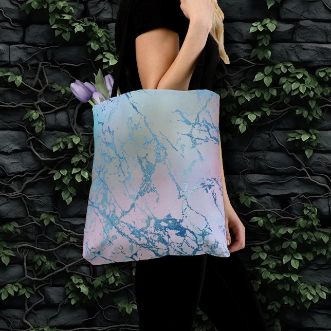Iridescent Marble | Trendig Faux Holo Blue Rosa Tygkasse (Skapare uppladdad)