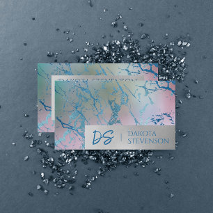Iridescent Marble Trendig Faux Holo Monogram Visitkort