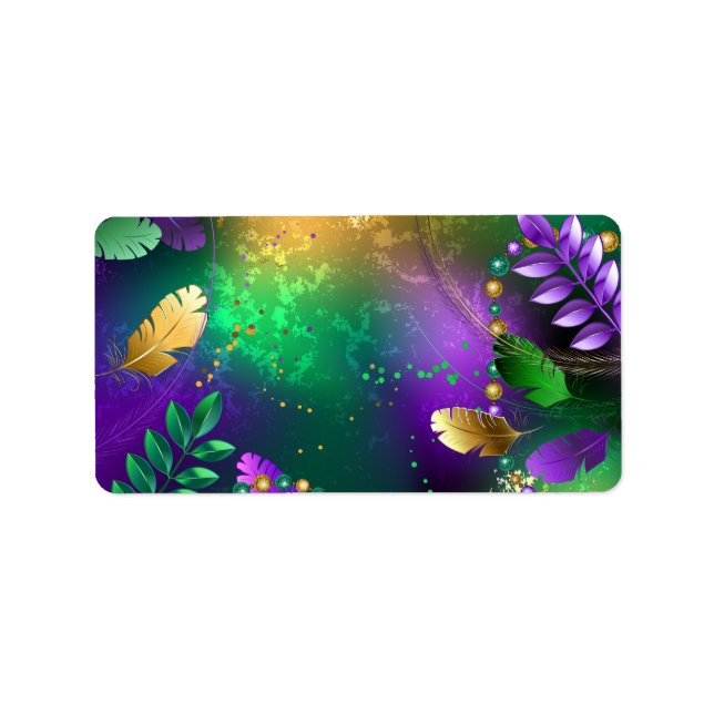 Iridescent mardi gras-bakgrund med pärlor adressetikett (Framsidan)