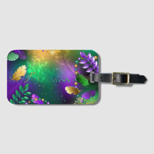 Iridescent mardi gras-bakgrund med pärlor bagagebricka