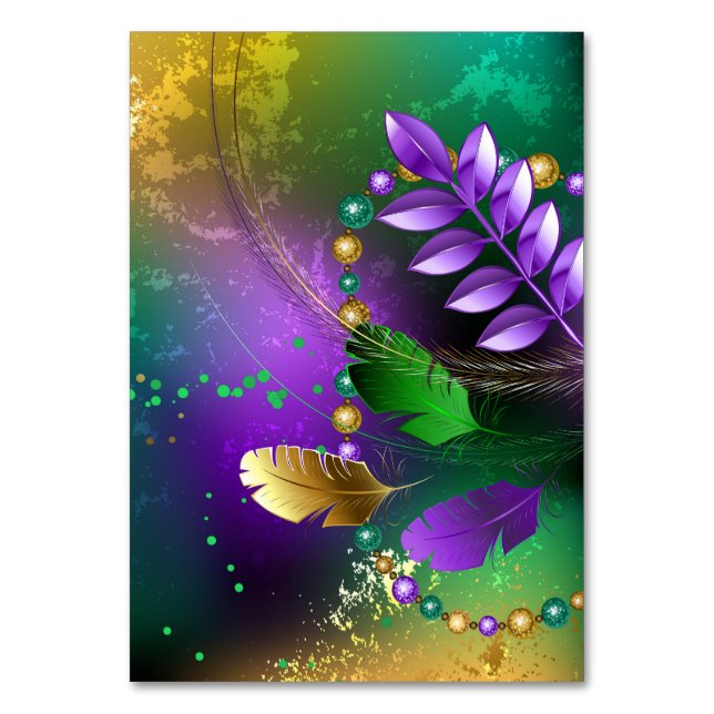 Iridescent mardi gras-bakgrund med pärlor bordsnummer (Framsidan)