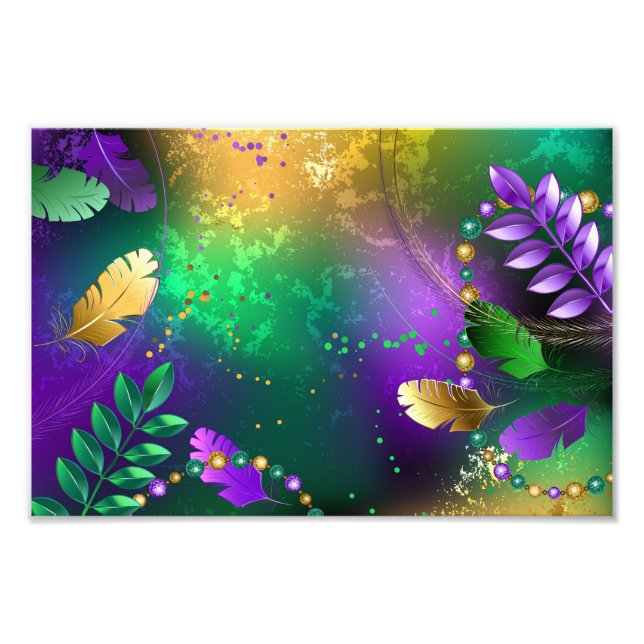 Iridescent mardi gras-bakgrund med pärlor fototryck (Framsidan)
