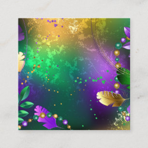 Iridescent mardi gras-bakgrund med pärlor fyrkantigt visitkort