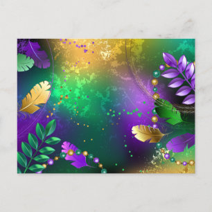 Iridescent mardi gras-bakgrund med pärlor inbjudan vykort