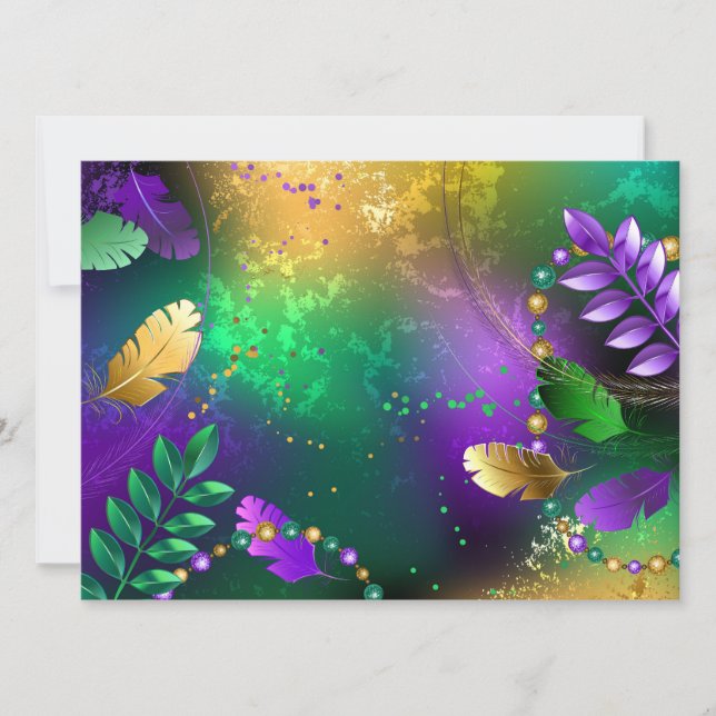 Iridescent mardi gras-bakgrund med pärlor inbjudningar (Framsida)