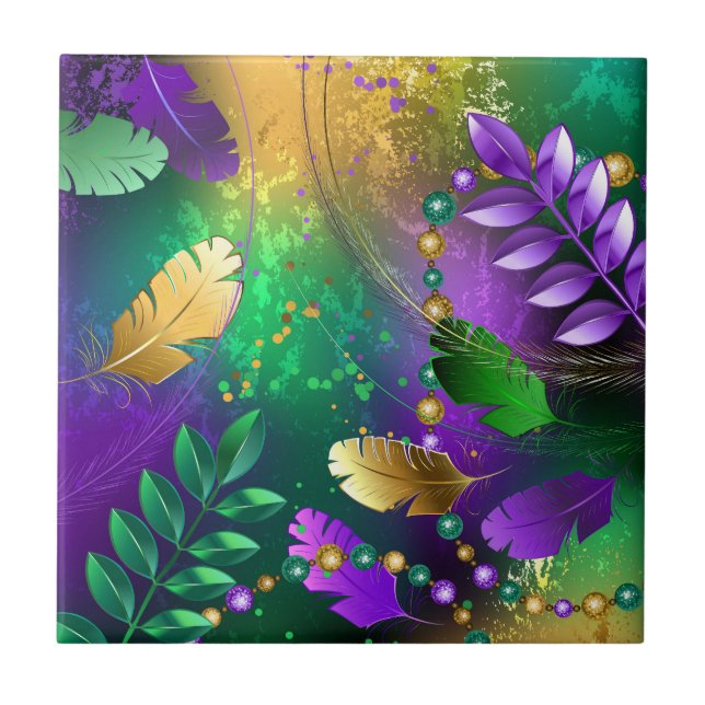 Iridescent mardi gras-bakgrund med pärlor kakelplatta (Framsidan)