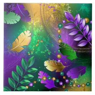 Iridescent mardi gras-bakgrund med pärlor kakelplatta