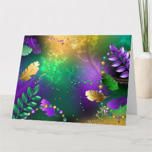 Iridescent mardi gras-bakgrund med pärlor kort