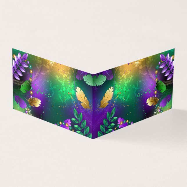 Iridescent mardi gras-bakgrund med pärlor kort (Utsida)