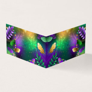 Iridescent mardi gras-bakgrund med pärlor kort