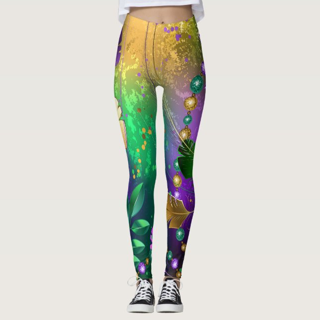 Iridescent mardi gras-bakgrund med pärlor leggings (Framsida)