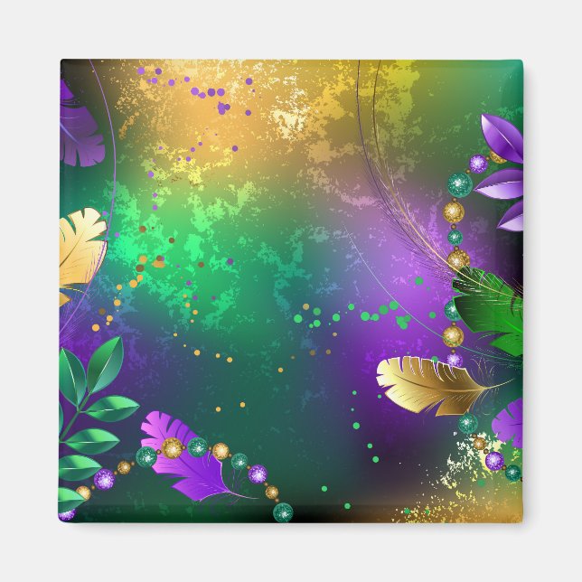 Iridescent mardi gras-bakgrund med pärlor magnet (Framsidan)