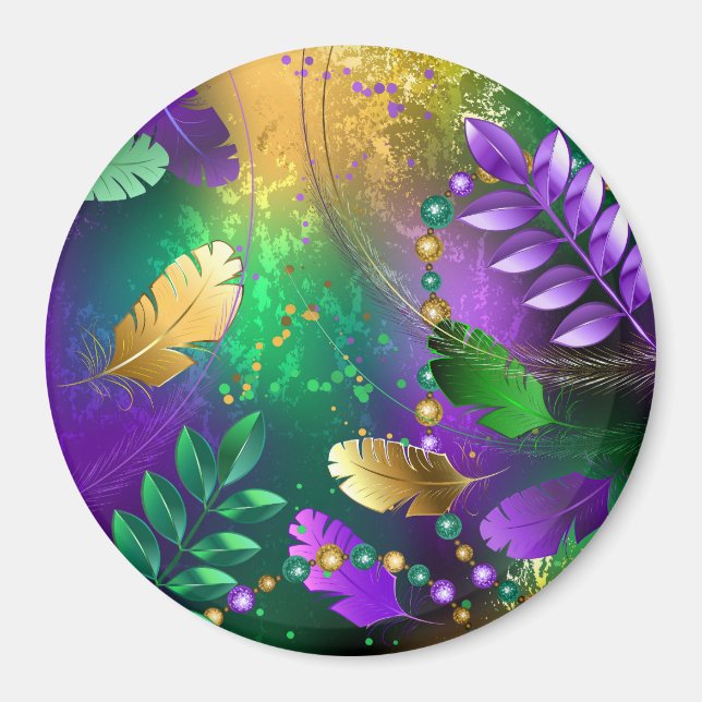 Iridescent mardi gras-bakgrund med pärlor magnet (Framsidan)
