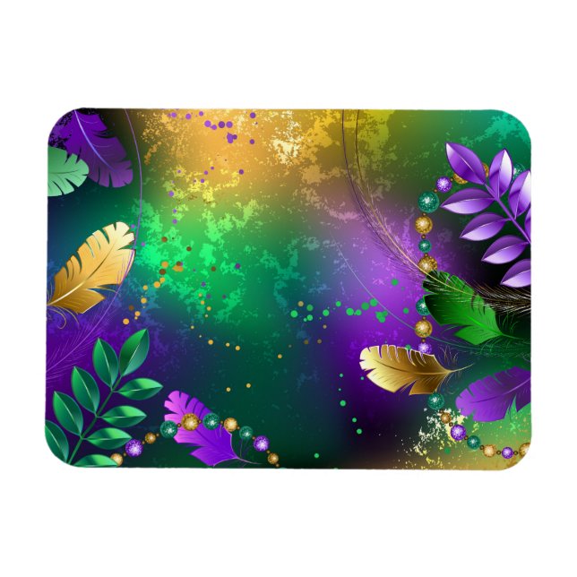 Iridescent mardi gras-bakgrund med pärlor magnet (Horisontell)