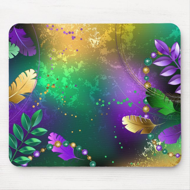 Iridescent mardi gras-bakgrund med pärlor musmatta (Framsidan)