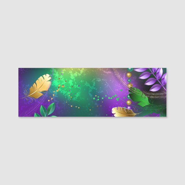 Iridescent mardi gras-bakgrund med pärlor namnbricka (Framsida)