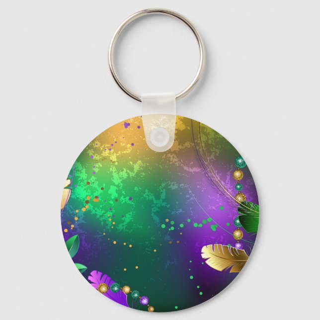 Iridescent mardi gras-bakgrund med pärlor nyckelring (Framsida)