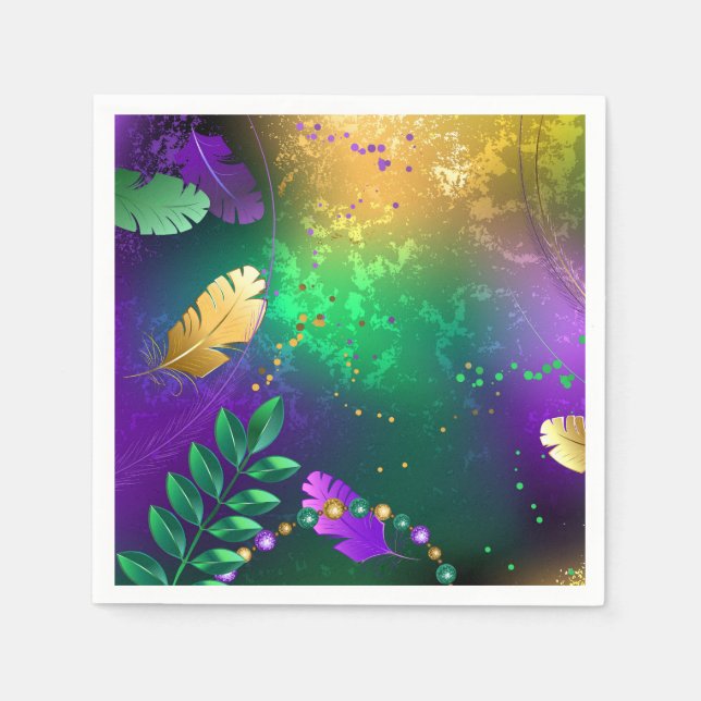 Iridescent mardi gras-bakgrund med pärlor pappersservett (Framsidan)
